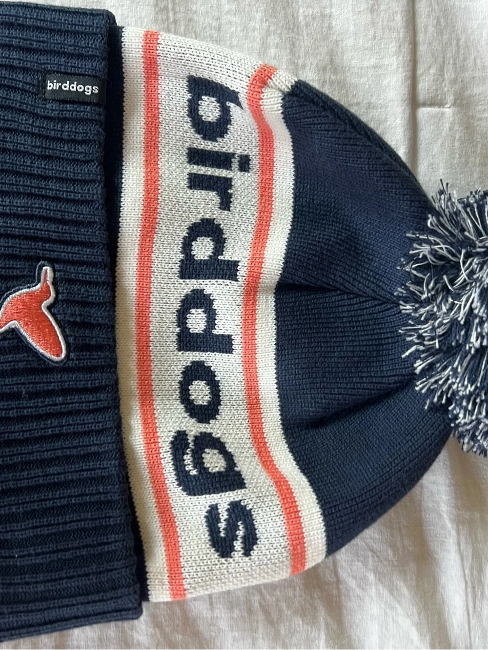 Birddogs Navy Beanie with Cream Panel & Coral Stripes